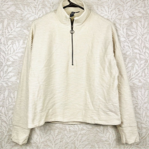 Sweaty Betty Rest Up Ivory Half-Zip Textured Long Sleeve Pullover Top - Picture 2 of 7